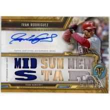 Ivan Rodriguez 2020 Topps Triple Threads Gold Relic Autograph Card #TTAR-IR3 6/9