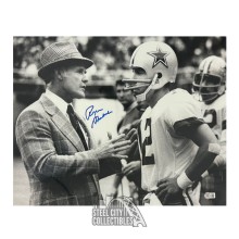 Roger Staubach Autographed Dallas Cowboys 16x20 Photo - BAS (Talking W/ Landry)