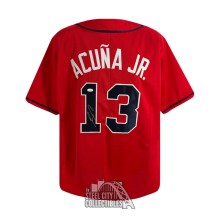 Ronald Acuna Jr Autographed Atlanta Custom Red Baseball Jersey - JSA (Sticker On Top)