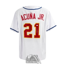 Ronald Acuna Jr Autographed Venezuela Custom White Baseball Jersey - JSA (Sticker On Top)