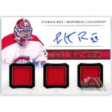 Patrick Roy 2013-14 Panini National Treasures Triple Patch Auto Card #TM-ROY