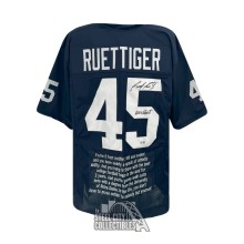 Rudy Ruettiger Never Quit Autographed Notre Dame Navy Quote Football Jersey - BAS