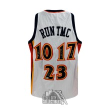 RUN TMC Hardaway, Richmond, Mullin HOF Autographed Golden State Custom White and Orange Basketball Jersey - BAS
