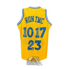 RUN TMC Hardaway, Richmond, Mullin Autographed Golden State Custom Yellow Basketball Jersey - BAS