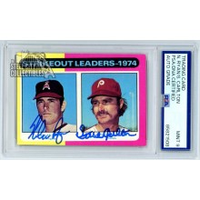 Nolan Ryan & Steve Carlton 1975 Topps '74 Leaders Dual Auto Card #312 PSA/DNA 9
