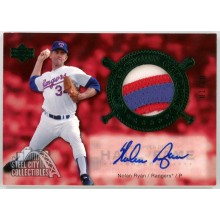 Nolan Ryan 2005 Upper Deck HOF Baseball Cooperstown Green Patch Auto Card 02/10