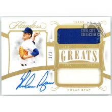 Nolan Ryan 2020 Panini Flawless Greats Holo Gold Dual Patch Auto Card GDM-NR 3/3