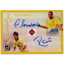 Cesar Sampaio / Rai Souza De Oliveira 2021-22 Panini Donruss The Beautiful Game Gold Dual Autograph Card #DU-BRA 7/10