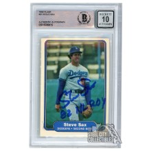 Steve Sax 1982 Fleer Autograph "82 NL ROY" Rookie Card #21 BAS 10