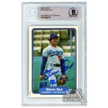 Steve Sax 1982 Fleer "82 NL ROY" Autograph Rookie Card #21 BAS