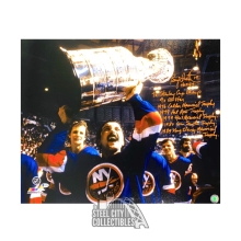Bryan Trottier Stats Autographed New York Islanders 20x24 Photo BAS (8 Inscrip)