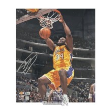 Shaquille O'Neal Autographed Los Angeles Lakers 16x20 Photo - BAS (Dunking / Yellow Jersey)