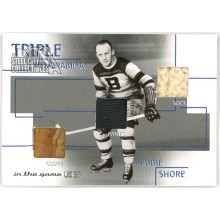 Eddie Shore 2003-04 In The Game Silver Triple Relic Card (Edge Separating)