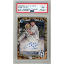 Cade Smith 2025 Bowman Chrome 1st Peanuts Autograph Card #CPA-CS 2/5 PSA 9 AUTO 10