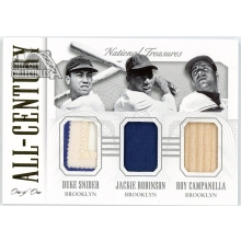 Duke Snider Jackie Robinson Roy Campanella 2015 Panini National Treasures All-Century Game-Used Relic Card #2 1/1