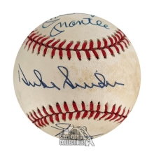 Mantle/Mays/Snider Autographed ONL Bart Giamatti Baseball W/ Mild Toning- JSA LOA X63864