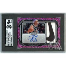 Jeremy Sochan 2023 Prizm Blockchain Pink Lazer Rookie Logo Patch Autograph Card #NBA-JS 1/1 SGC 9