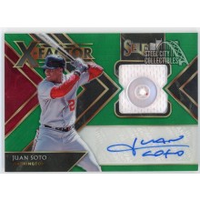 Juan Soto 2020 Panini Select X-Factor Green Prizm Auto Button Card #XF-JS 2/5