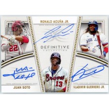 Juan Soto Ronald Acuna Jr Vladimir Guerrero Jr 2022 Topps Definitive Triple Autograph Card #DTA-SAG