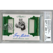 Roger Staubach 2018 Flawless Collegiate Emerald Dual Patch Auto 2/5 BGS 8