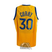 Stephen Curry Autographed Golden State Custom Gold Basketball Jersey - JSA (Blue/White Collar)