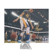 Stephen Curry Autographed Golden State Warriors 11x14 Basketball Photo - PSA/DNA (Dribbling Gold Ink)