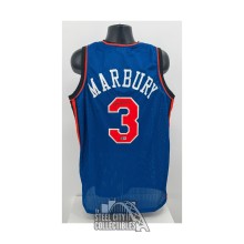 Stephon Marbury Autographed New York Custom Blue Basketball Jersey - BAS (Stained Jersey)