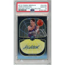 John Stockton 2019-20 Panini Obsidian Galaxy Electric Etch Yellow Autograph Card #GA-JSK 3/10 PSA 10