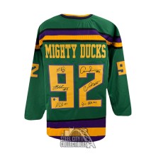 The Mighty Ducks Autographed Cast Signed Green Hockey Jersey - BAS (6 Sigs)