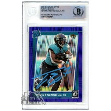 Travis Etienne Jr 2021 Panini Donruss Optic Purple Shock Autograph Rookie Card #214 BAS (Light Blue)