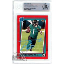 Travis Etienne Jr 2021 Donruss Press Proof Red Autograph Rookie Card #258 BAS (Light Blue)