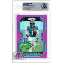 Travis Etienne Jr 2021 Panini Prizm Pink Autograph Rookie Card #344 BAS (Green)