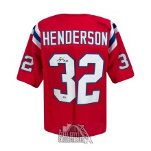 TreVeyon Henderson Autographed New England Custom Red Football Jersey - BAS