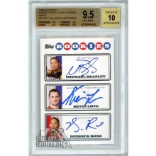 Kevin Love Derrick Rose Beasley 2008-09 Topps Rookie Triple Autograph Card #RPT-BLR BGS 9.5