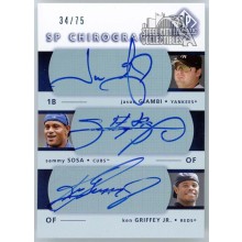 Jason Giambi Sammy Sosa Ken Griffey Jr 2003 Upper Deck SP Authentic Chirography Autograph Card #GSJ 34/75