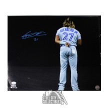 Vladimir Guerrero Jr Autographed Toronto 16x20 Baseball Photo - JSA (Black Background Light Blue Jersey)