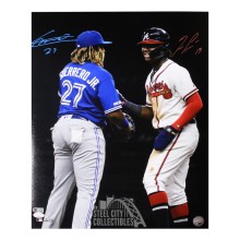 Vladimir Guerrero Jr, Ronald Acuna Jr Autographed 16x20 Baseball Photo - JSA (Black Background)
