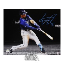Wander Franco Autographed Tampa Bay 16x20 Blue Ink Swinging Baseball Photo - JSA