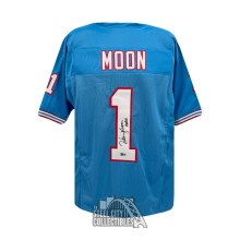 Warren Moon HOF 06 Autographed Houston Custom Blue Football Jersey - BAS