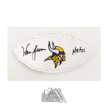 Warren Moon HOF 06 Autographed Minnesota Vikings White Panel Football - BAS (Smeared Auto)