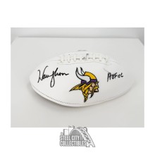 Warren Moon HOF 06 Autographed Minnesota Vikings White Panel Football - BAS (Smeared INSC)
