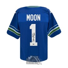Warren Moon HOF 06 Autographed Seattle Custom Blue Football Jersey - BAS