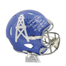Warren Moon Autographed Houston Blue Full-Size Football Helmet - BAS 5 Inscrip