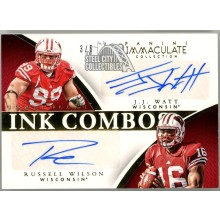 Russell Wilson & J.J. Watt 2015 Panini Immaculate Ink Combo Dual Auto Card 3/5