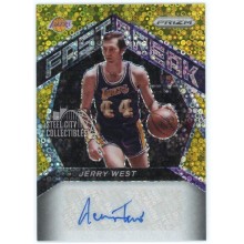 Jerry West 2020-21 Panini Prizm Fast Break Gold Prizm Auto Card #FBA-JWS 07/10