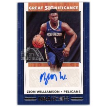 Zion Williamson 2019-20 Panini Hoops Great Significance Rookie Autograph Card #GS-ZWL