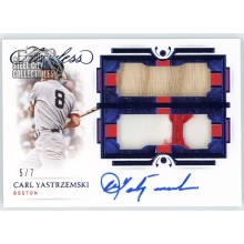 Carl Yastrzemski 2021 Panini Flawless Dual Patch Autograph Card #DPA-CY 5/7 (Edge Damage)