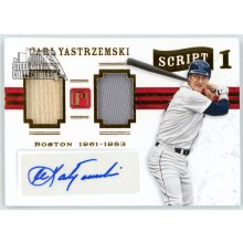 Carl Yastrzemski 2016 Panini Pantheon Script 1 Gold Dual Relic Autograph Card #1-CY 2/5