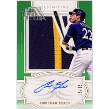 Christian Yelich 2020 Topps Definitive Green Patch Autograph Card #ARC-CY 16/25