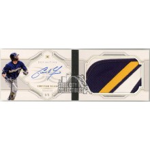Christian Yelich 2020 Topps Definitive Booklet Patch Autograph Card #DAPB-CY 5/5